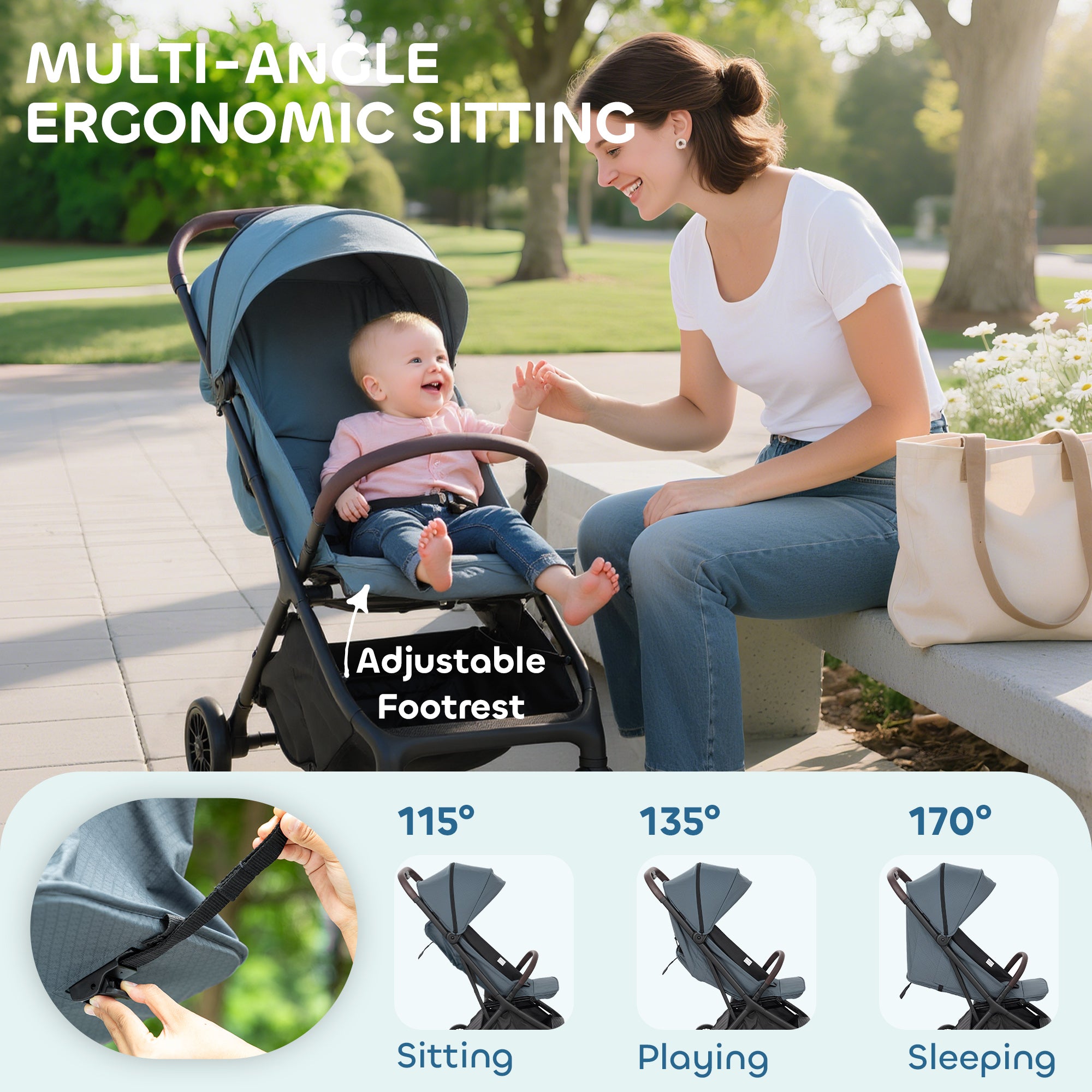 Foldable Baby Stroller With Adjustable Seat, 5-Point Harness, Canopy, Basket, 6.3kg Lightweight & Compact, Dark Grey