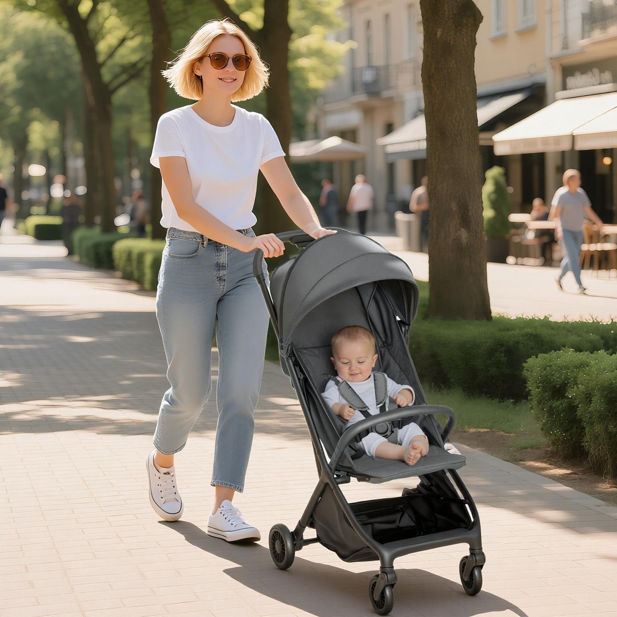 Foldable Baby Stroller With Adjustable Seat, 5-Point Harness, Canopy, Basket, 6.3kg Lightweight & Compact, Dark Grey