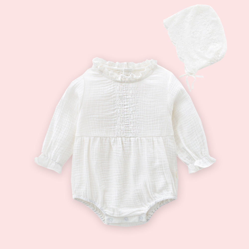 Baby Girl 1pcs Mesh Patchwork Design Solid Color Princess Style Onesies Bodysuit