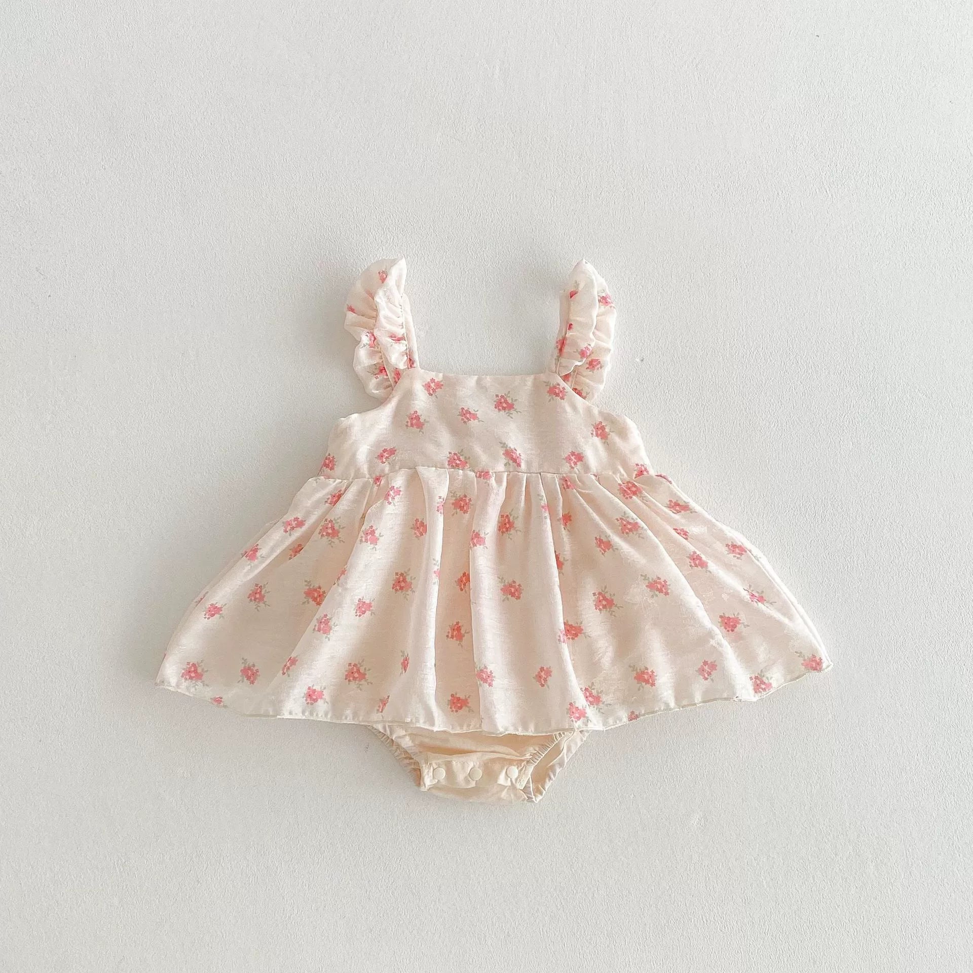 Summer Arrival Baby Girls Sleeveless Pink Flowers Pattern Dress Design Onesies