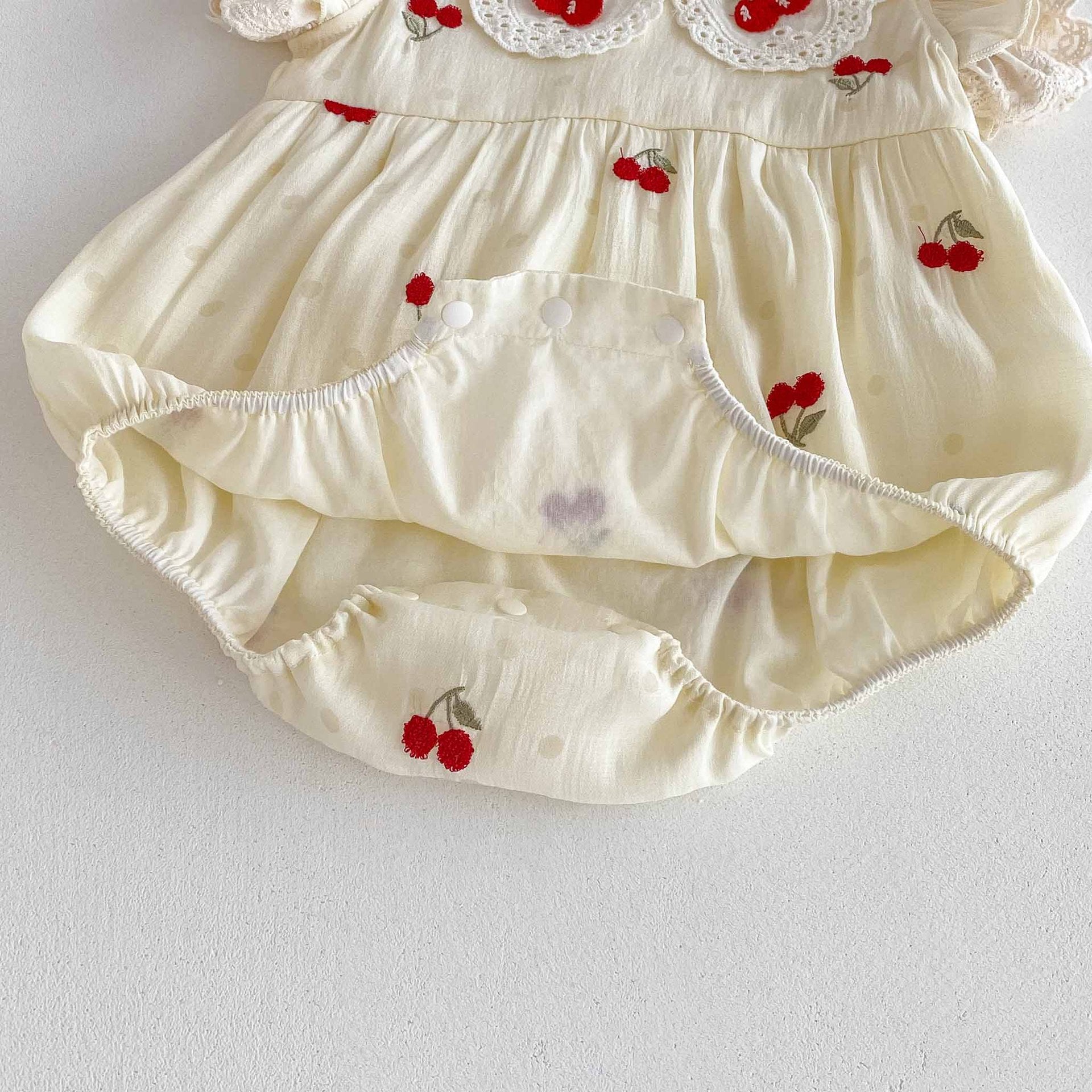 Summer Arrival Baby Girls Cute Fly Sleeves Cherry Embroidered Onesies